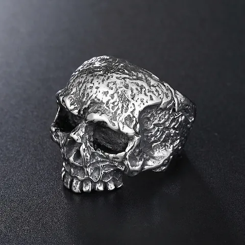 Vintage Titanium Steel Skull Ring For Men Gothic Punk Biker Jewelry Distressed Oxidized Skeleton Head Finger Ring Halloween Gift