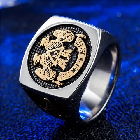 Freimaurer 32 Grad Doppeladler Ring Für Herren Edelstahl Lateinischer Wahlspruch Siegelring Vintage Religiöser Schmuck