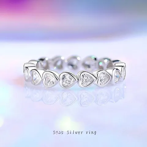 S925 Sterling Silber Herz Ewigkeit Ring Für Damen Luxus Weißgold Vergoldet Zirkonia Reihe Bohrer Ring Mode Schmuck