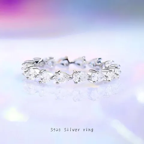 925 Sterling Silver Pear Zirconia Eternity Ring Stackable Engagement Band For Women Fashion Wedding Jewelry Finger Ring