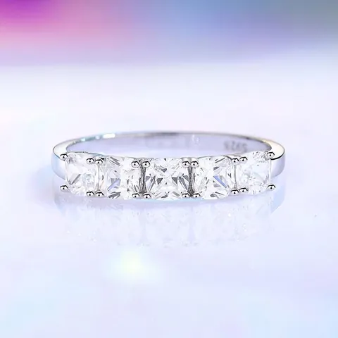 Anello a Fila in Argento Sterling 925 Con Zirconi a Taglio Quadrato Per Donna Anello da Dito Impilabile di Moda Minimalista
