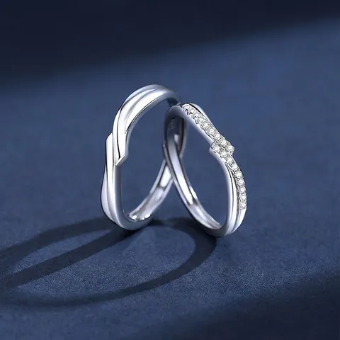 925 Sterling Silver Couple Rings For Men Women Simple Moebius Wave Adjustable Set Rhinestone Inlaid Fashion Jewelry Gift
