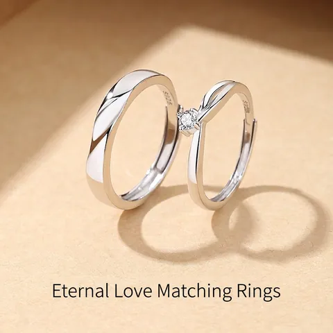 925 Sterling Silver Couple Rings Adjustable Open Ring Rhinestone Inlaid Geometric Twist Design Simple Fashion Jewelry For Lovers Gift