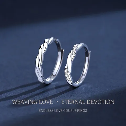 S925 Sterling Silver Couple Rings Moebius Twist Intertwined Adjustable Open Rings With Zirconia For Anniversary Wedding Valentine Day Lovers Gift