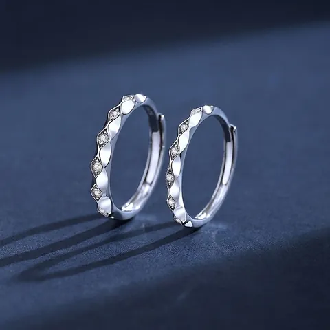 925 Sterling Silver Couple Rings Adjustable Open Ring Zirconia Inlaid Wave Geometric Design Modern Jewelry For Lovers Gift