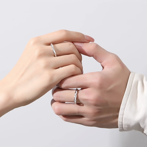 S925 Sterling Silver Couple Rings Moebius Twist Intertwined Adjustable Open Rings With Zirconia For Anniversary Wedding Valentine Day Lovers Gift