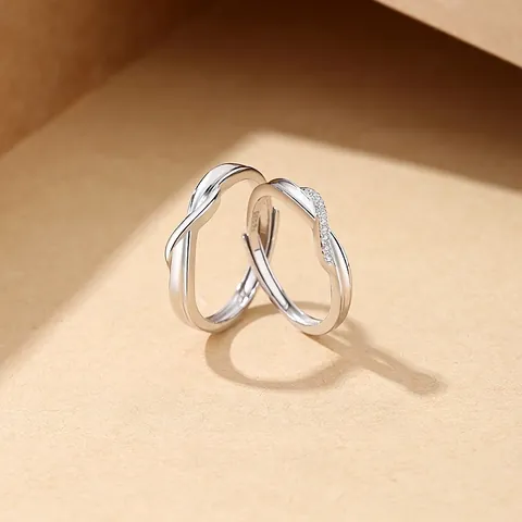 Anillos de Pareja Retorcidos Mobius de Plata de Ley 925 para Hombres Mujeres Zirconia Cúbica Ajustable Compromiso Joyería