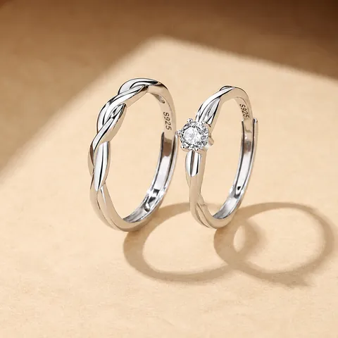 Anillos de Pareja Mobius de Plata de Ley S925 Ajustables Abiertos Retorcidos con Zirconia CZ Joyas de Boda Hombre Mujer