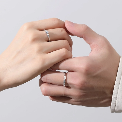 Anillos de Pareja Mobius de Plata de Ley S925 Ajustables Abiertos Retorcidos con Zirconia CZ Joyas de Boda Hombre Mujer