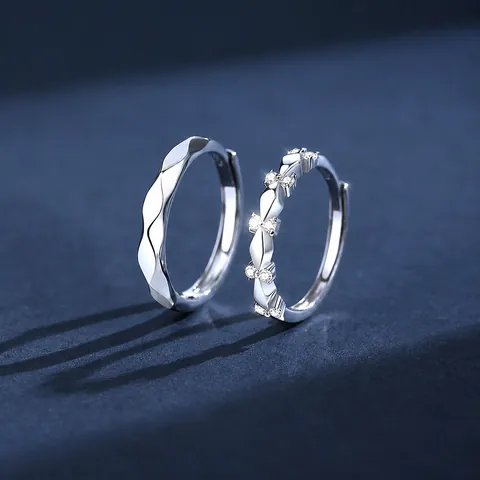 S925 Sterling Silver Wave Couple Matching Rings Adjustable Open Rings For Lovers Zirconia Inlaid Wedding Engagement Jewelry Gift