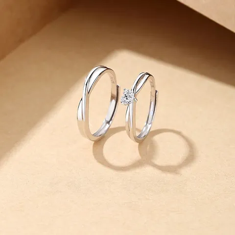 Anelli di Coppia in Argento Sterling 925 Cuore Zirconia Minimalista Intrecciato Regolabile Anello Aperto Gioielli per Amanti Anniversario