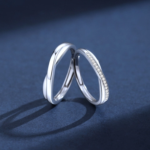 S925 Sterling Silver Couple Rings Set Mobius Loop Twisting Cubic Zirconia Inlaid Adjustable Open Rings For Wedding Valentine Day Gift