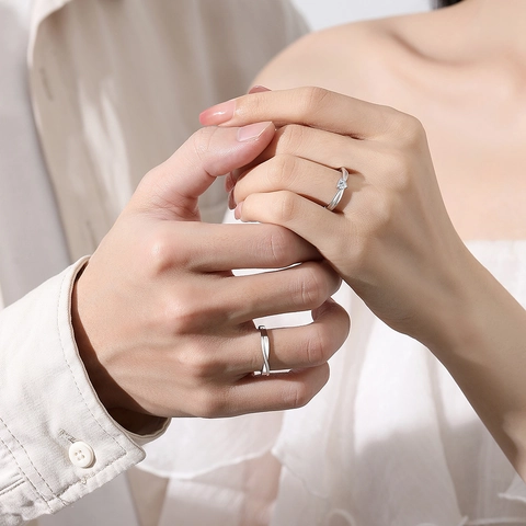 Anelli di Coppia in Argento Sterling 925 Cuore Zirconia Minimalista Intrecciato Regolabile Anello Aperto Gioielli per Amanti Anniversario