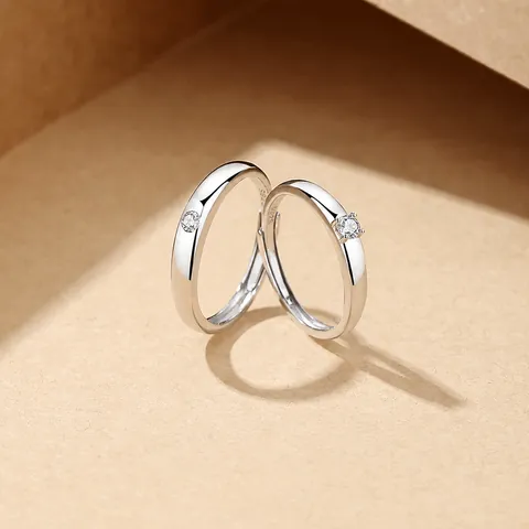 925 Sterling Silver Couple Rings Minimalist Geometric Mobius Adjustable Cubic Zirconia Matching Ring Lovers Jewelry Gift