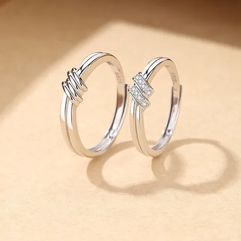 S925 Sterling Zilveren Knoop Koppel Ringen Set Voor Vrouwen Mannen Verstelbare Open Ring Met Zirconia Eenvoudige Mode Niche Sieraden Cadeau