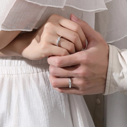 S925 Sterling Zilveren Knoop Koppel Ringen Set Voor Vrouwen Mannen Verstelbare Open Ring Met Zirconia Eenvoudige Mode Niche Sieraden Cadeau
