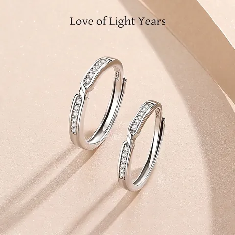 925 Sterling Silver Couple Rings Adjustable Open Size Mobius Intertwined Design Men Women Cubic Zirconia Inlaid Jewelry