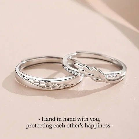925 Sterlingsilber Weizenähre Blatt Matching Ringe Verstellbar Zirkonia Eingelegt Wald Stil Versprechen Ringe Valentinstag