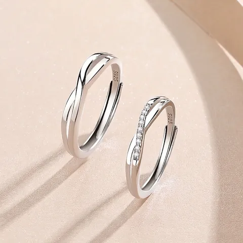 Anelli di Coppia Mobius in Argento Sterling 925 Anelli Aperti Regolabili Gioielli con Zirconia Intarsiata Regalo