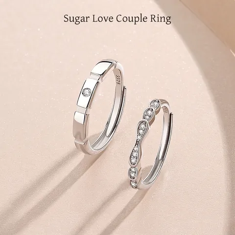 S925 Sterling Zilver Zirconia Koppel Ringen Voor Mannen Vrouwen Verstelbare Open Vinger Ringen Romantische Valentijnsdag Sieraden Cadeau