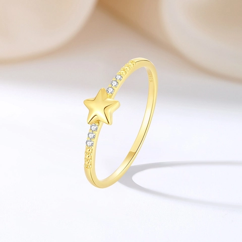 S925 Sterling Silver Star Ring For Women Minimalist Stackable Gold Plated Zirconia Finger Ring Dainty Jewelry Original Design Romantic Gift