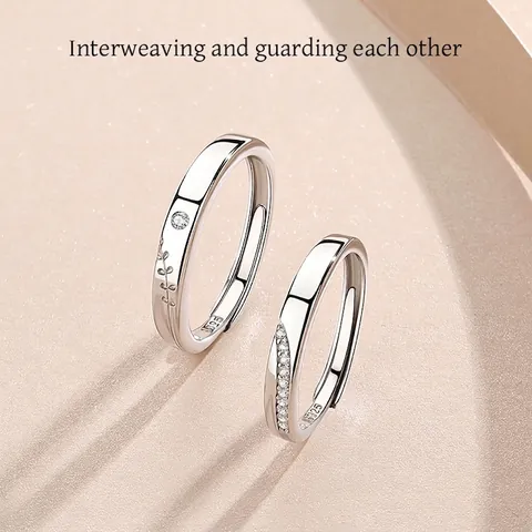 S925 Sterling Silver Intertwined Couple Rings Rhinestone Adjustable Open Ring Minimalist Fashion Wedding Jewelry For Lovers