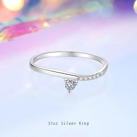 Anillo de Onda Geométrica de Plata de Ley 925 para Mujer Joyería de Moda con Diamantes de Imitación Incrustados Anillo Ajustable Color Plata
