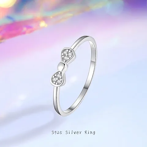 Anello a Fiocco in Argento Sterling S925 per Donna Elegante Strass Intarsiato Anello Impilabile Gioielli di Moda Regalo
