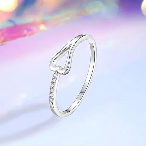 S925 Sterling Silver Heart Ring For Women Inlaid Rhinestone Minimalist Stackable White Gold Color Jewelry Finger Ring