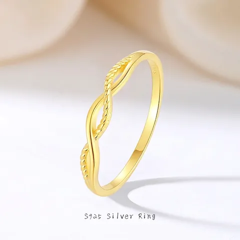 Elegant S925 Sterling Silver Twisted Rope Ring For Women Dainty Zirconia Stackable Gold Plated Band Fashion Jewelry Gift