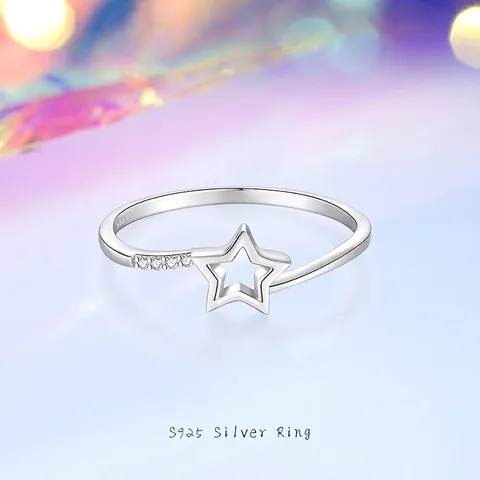 Anello in Argento Sterling 925 per Donna Design a Stella Cava Con Zirconia Intarsiata Cinturino Impilabile Minimalista Gioielli Placcati in Oro Bianco