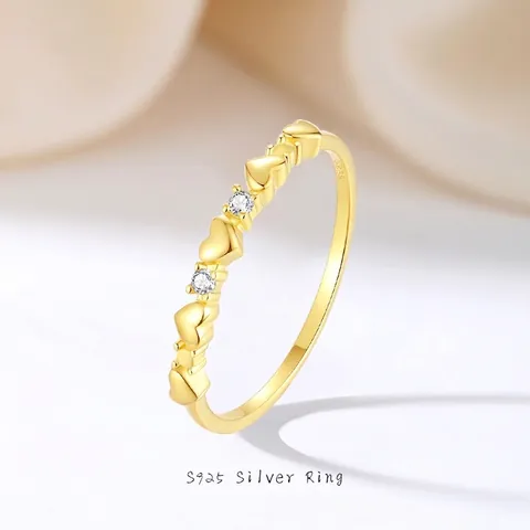 Anillo de Corazón de Plata de Ley S925 para Mujer Bañado en Oro Con Circonia Incrustada Anello Abierto Apilable Joyería de Moda