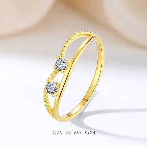 Minimalistischer Doppelschichtring Gedrehter 925 Sterling Silber 18K Vergoldet Zirkon Eingelegt Geometrischer Damen Schmuck