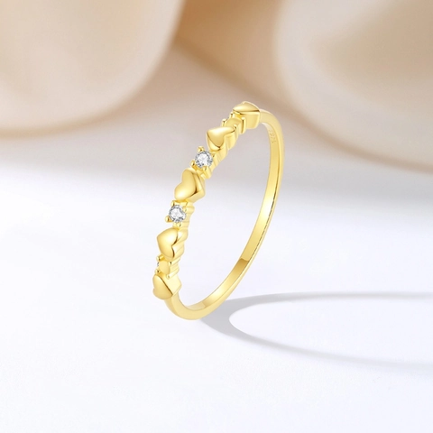 Anillo de Corazón de Plata de Ley S925 para Mujer Bañado en Oro Con Circonia Incrustada Anello Abierto Apilable Joyería de Moda