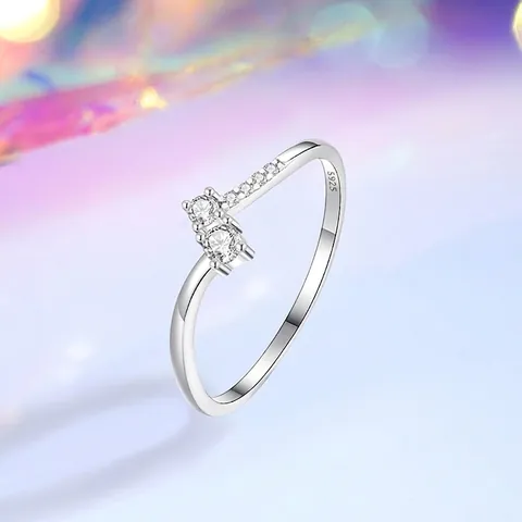 925 Sterling Silver Minimalist Inlaid Rhinestone Ring For Women Geometric Stacking Finger Ring Jewelry Gift White Gold