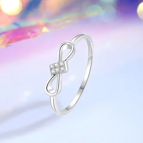 S925 Sterling Zilveren Strik Oneindigheid Ring Voor Vrouwen Minimalistisch Ingelegde Strass Stapelbare Vingerring Sieraden