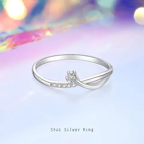 Anello a Croce Geometrico in Argento Sterling 925 Con Strass Oro Bianco Placcato Gioielli Minimalisti Anello Per Donna