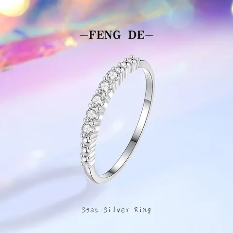 Anello Minimalista in Argento Sterling S925 Con Singola Fila di Strass Elegante Anello Geometrico Impilabile Per Donna Gioielli Regalo