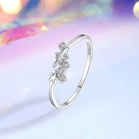 925 Sterling Silver Planet Star Ring With Zirconia Sparkling Stackable Minimalist Fashion Jewelry For Women