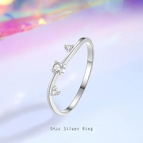 Minimalistische 925 Sterling Zilveren Ring Voor Dames Elegante Ring Met Drie Zirconia Ingelegd Stapelbare Sieraden Cadeau