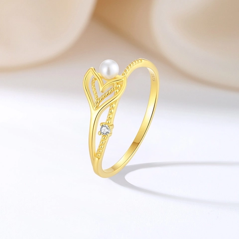 Eleganter S925 Sterlingsilber Fischschwanz Muschelperle Ring Zirkonia Eingelegt 18K Vergoldet Stapelring Für Damen Schmuck