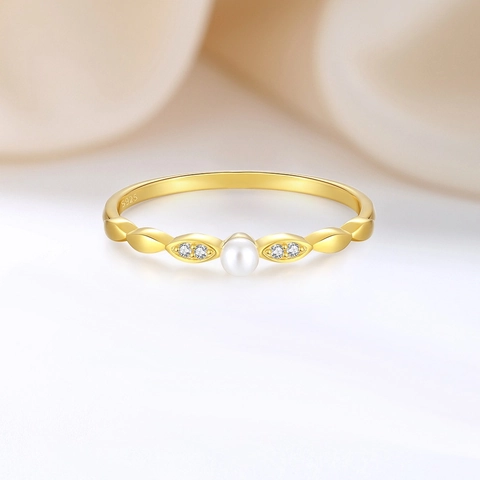 Vintage 925 Sterlingsilber Gold Vergoldet Muschelperle Ring Mit Zirkonia Olivenblatt Design Luxus Damen Hochzeit Schmuck