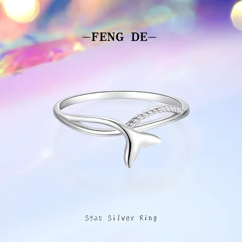 S925 Sterling Silver Fish Tail Ring For Women Lightweight Luxury Minimalist Mermaid Tail Stackable Ring Fashion Jewelry Gift