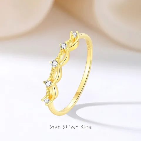 Anello Ondulato Minimalista In Argento Sterling 925 Placcato Oro Zirconi Anello Impilabile Intrecciato Da Donna Gioielli Eleganti