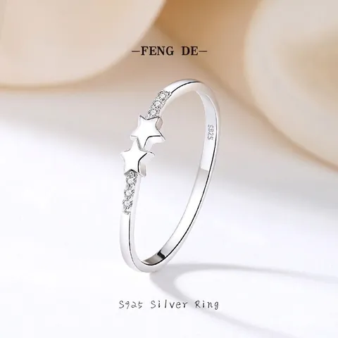 S925 Sterling Silber Doppelstern Ring Minimalistisch Geometrisch Zirkonia Stapelbar Fingerring Für Damen Alltag Mode Accessoire