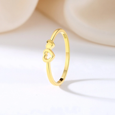S925 Sterlingsilber Doppelherz Ring 18K Vergoldet Zirkonia Minimalistischer Stapelbarer Ring Für Damen Schmuck Geschenk