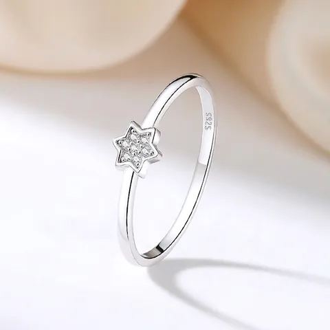 Minimalistischer 925 Sterlingsilber Stern Ring Funkelnde Zirkonia Eingelegter Verstellbarer Finger Schmuck Für Damen