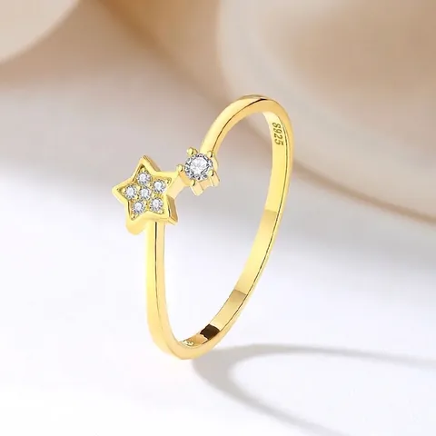 S925 Sterling Zilveren Ster Ring Verguld Zirkonia Pentagram Open Verstelbare Ring Voor Dames Dagelijkse Sieraden