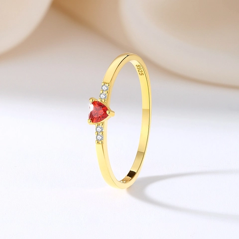 Elegante Anillo de Corazón de Plata de Ley 925 Con Circonita Cúbica Roja Chapado en Oro Para Mujer Joyas de Cita