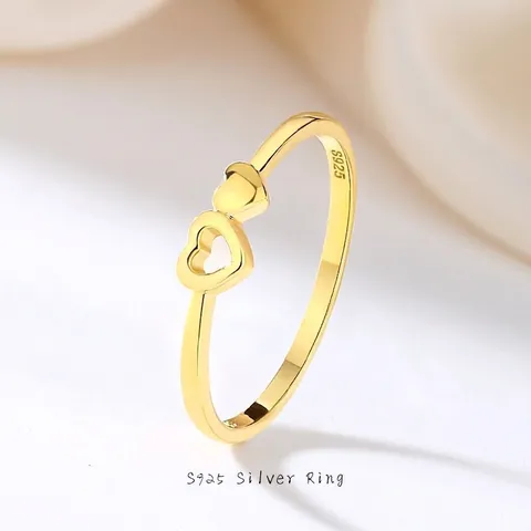 S925 Sterlingsilber Doppelherz Ring 18K Vergoldet Zirkonia Minimalistischer Stapelbarer Ring Für Damen Schmuck Geschenk